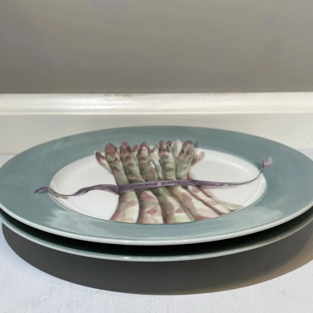 Williams Sonoma Asparagus Bunches 8.25” Two (2) Set Salad Dessert Plates, Japan
